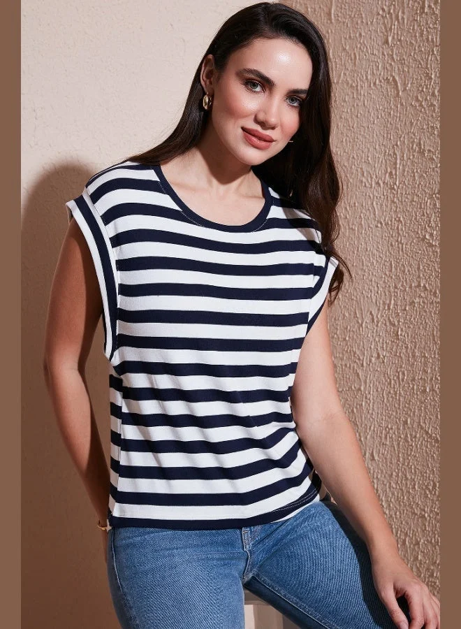 Lela Lela Striped Oversize Fit Crew Neck T Shirt Women's T SHIRT 5866103